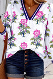 Floral V-Neck Long Sleeve Blouse