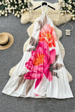 Floral Pleated Halter Dress
