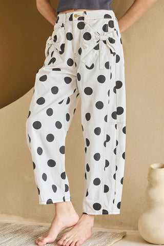 Polka Dot Bow Detail Pocketed Pants
