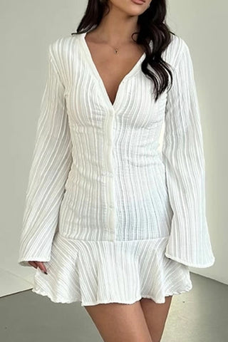 Button-Front Casual Dress with Flared Hem