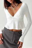 V-Neck Long Sleeve Peplum Blouse