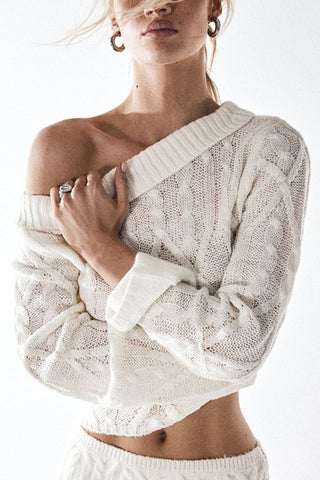 Off-Shoulder Cable Knit Sweater