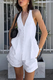 Halter Neck Button-Front Short Set