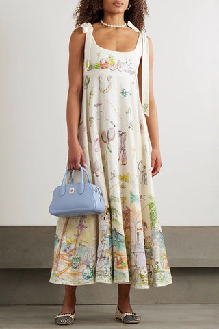 Illustrated Print Casual Dress