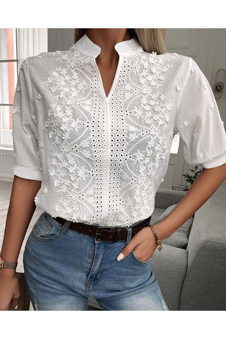 Floral High-Neck Polo Top