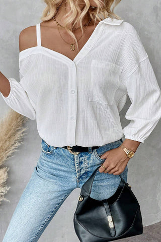 Off-Shoulder Button-Down Blouse