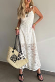 Tie Spaghetti Strap Floral Lace Overlay Dress
