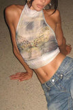 Vintage Print Summer Backless Tank