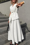 Elegant Buttoned Skirt Set
