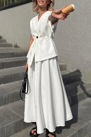 Elegant Buttoned Skirt Set