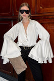 Flared-Sleeve Button-Front Blouse