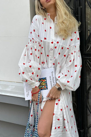 Heart-Patterned Long Sleeve Maxi Dress