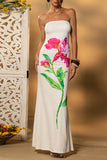 Floral Print Strapless Casual Dress