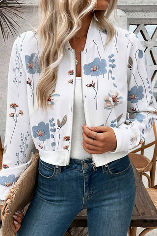 Floral Zip-Up Bomber Jacket