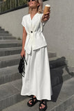 Elegant Buttoned Skirt Set
