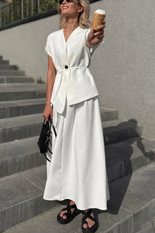 Elegant Buttoned Skirt Set