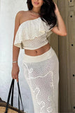 One-Shoulder Knit Vacation Skirt Set