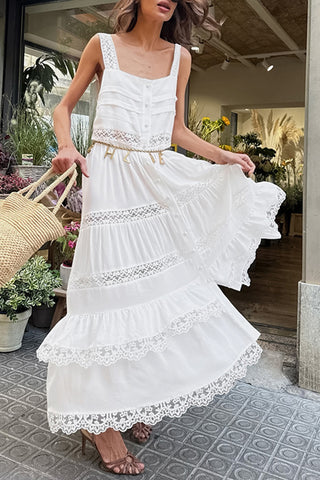 Lace-Trim Maxi Casual Dress