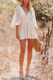 Lace Button-Front Casual Dress