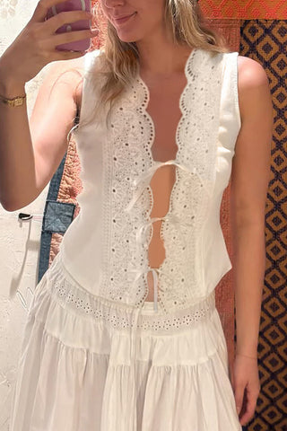 Lace-Up Eyelet Tank Top