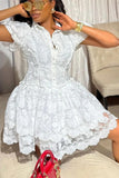 Button-Down Floral Lace Casual Dress