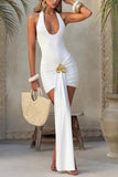 Plunge Neck Ruched Mini Dress