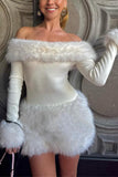 Off-Shoulder Faux Fur Mini Dress