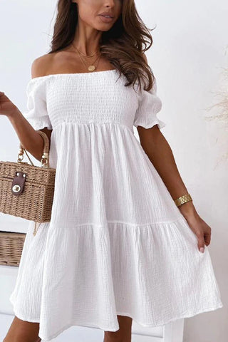 Off-Shoulder Smocked Casual Dress