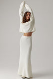 V-Neck Long Sleeve Skirt Set