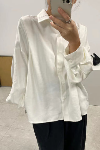 Pleated-Back Long Sleeve Blouse