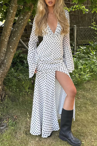 Polka Dot Maxi Dress with Front Slit