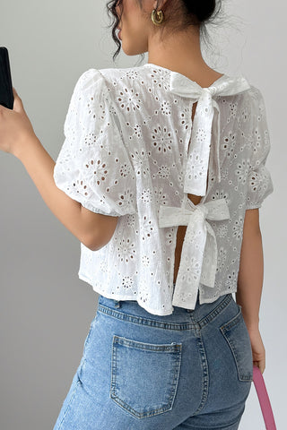 Eyelet Bow Back Blouse