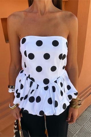 Strapless Polka Dot Peplum Top