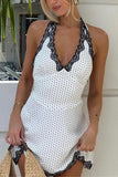 Lace-Trim Polka Dot Casual Dress