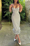 Polka Dot Strapless Midi Dress