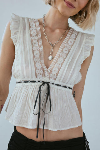 Sleeveless Ruffled Tank with Tie Waist