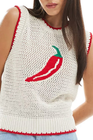 Chili Pepper Knitted Sleeveless Sweater