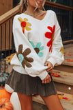 Floral Pattern V-Neck Sweater