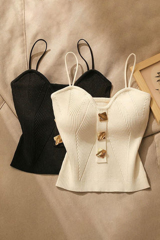 Button-Accent Ribbed Tank Top