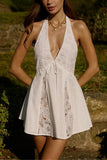 Halter Lace-Trim Mini Dress