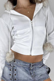 Cozy Zip-Up Jacket with Pom Details