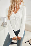 Ribbed Long-Sleeve Tie-Front Top