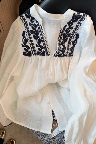 Patterned V-Neck Blouse