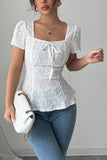 Lace Puff Sleeve Fitted Top