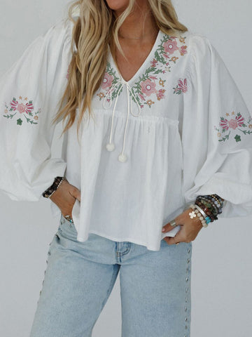 Floral Balloon Sleeve Blouse