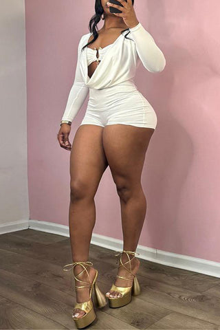 Draped Front Long Sleeve Romper