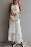 Spaghetti Strap Sheer Lace Long Dress