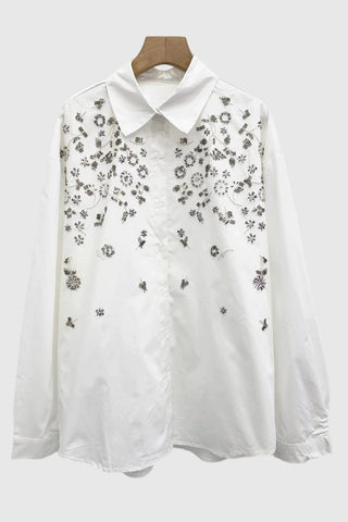 Embellished Floral Button-Up Blouse