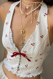 Cherry Print Halter Tie Tank Top
