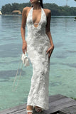 Plunge-Neck Halter Dress